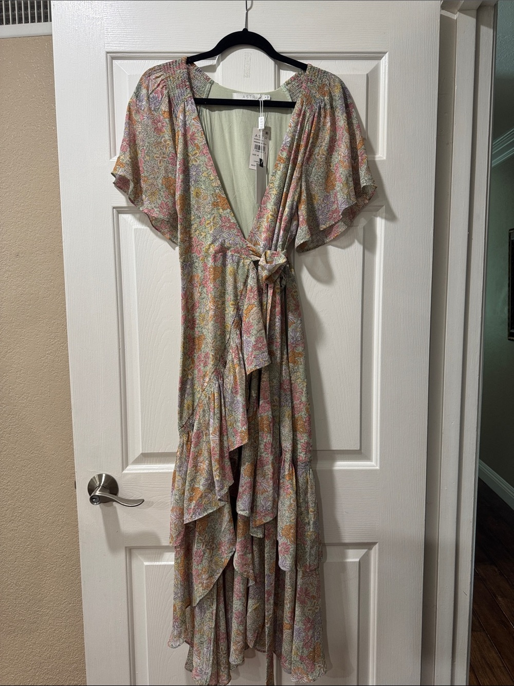 Astr Pastel Floral Wrap High-Low Maxi Dress in Multi-Color